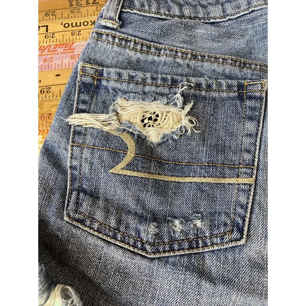 American Eagle Shorts Size 2 Jean cutoff hi-rise Festival denim Crochet Lace - Picture 8 of 13